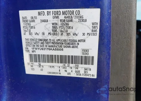 2006 Ford Escape Xlt/Xlt Sport from USA, damaged, VIN 1FMYU93176KA55005